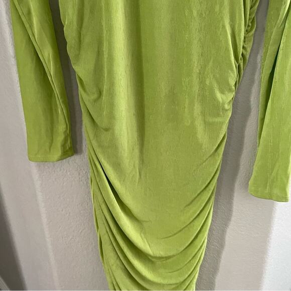 Fashion Nova Lily Ruched Long Sleeve Maxi Dress Size Large Lime Green New - Picture 6 of 13